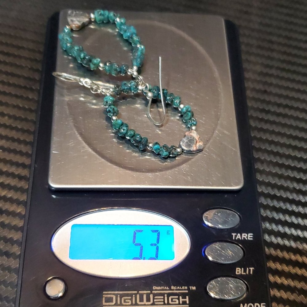 925 Sterling Silver Unique Handmade Two Types Of Stone Heart Earrings - Picture 5 of 5